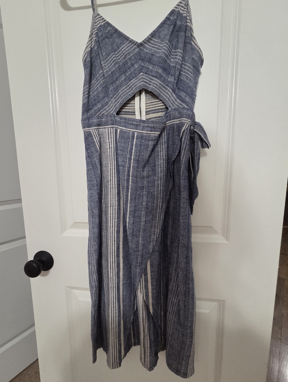 Express Blue & White Striped Wrap Dress